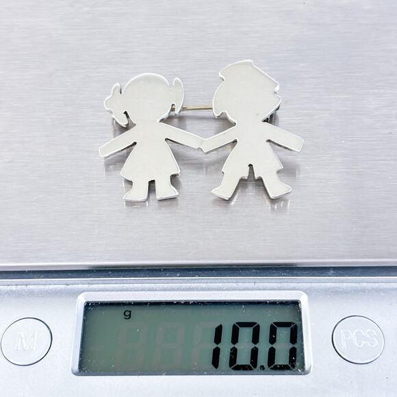 Vintage Mexico Taxco TH-53 Sterling Silver 925 Girl and Boy Silhouette Brooch - Picture 6 of 7